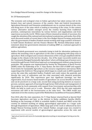 Cover of Zero Budget Natural Farming: a need for change in the discourse